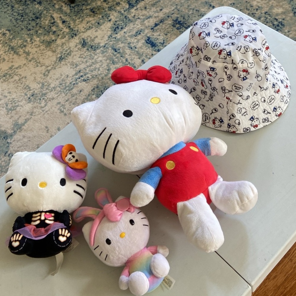 Hello Kitty Plush with Red Bow and Blue Overalls Bundle!!!